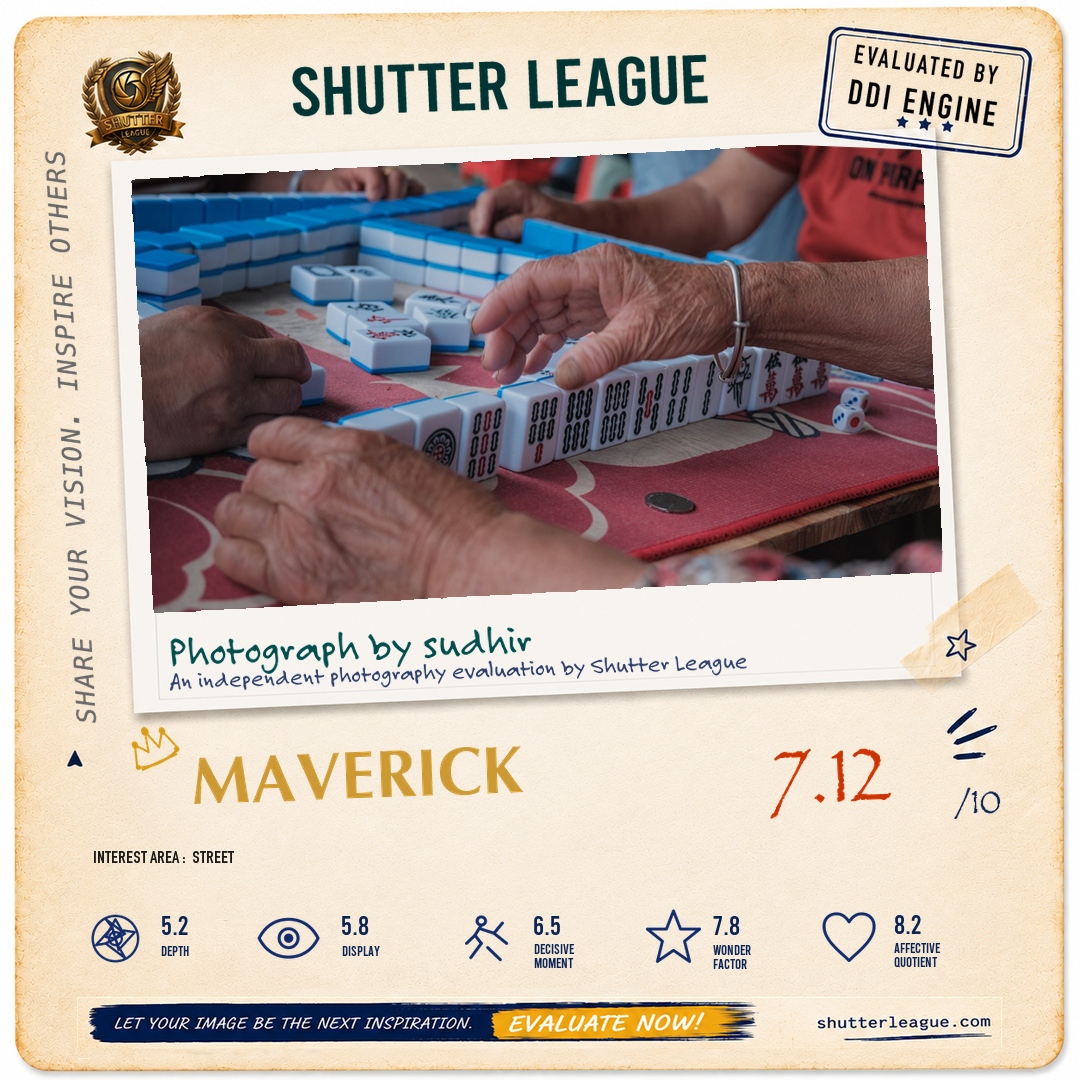 Shutter League evaluation card — seniors playing mahjong