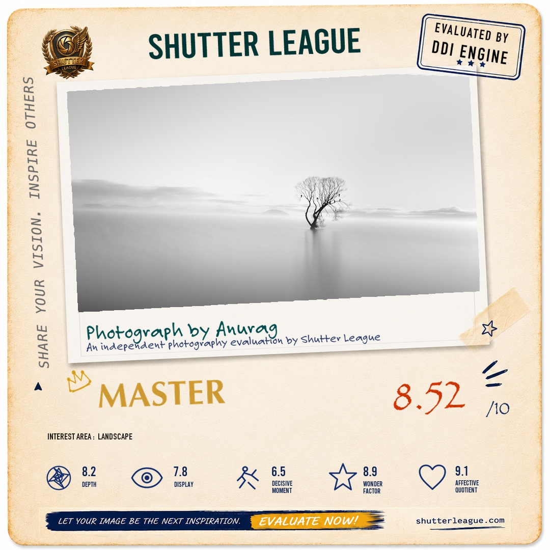 Shutter League evaluation card — Lone tree, Lake Taupo, New Zealand