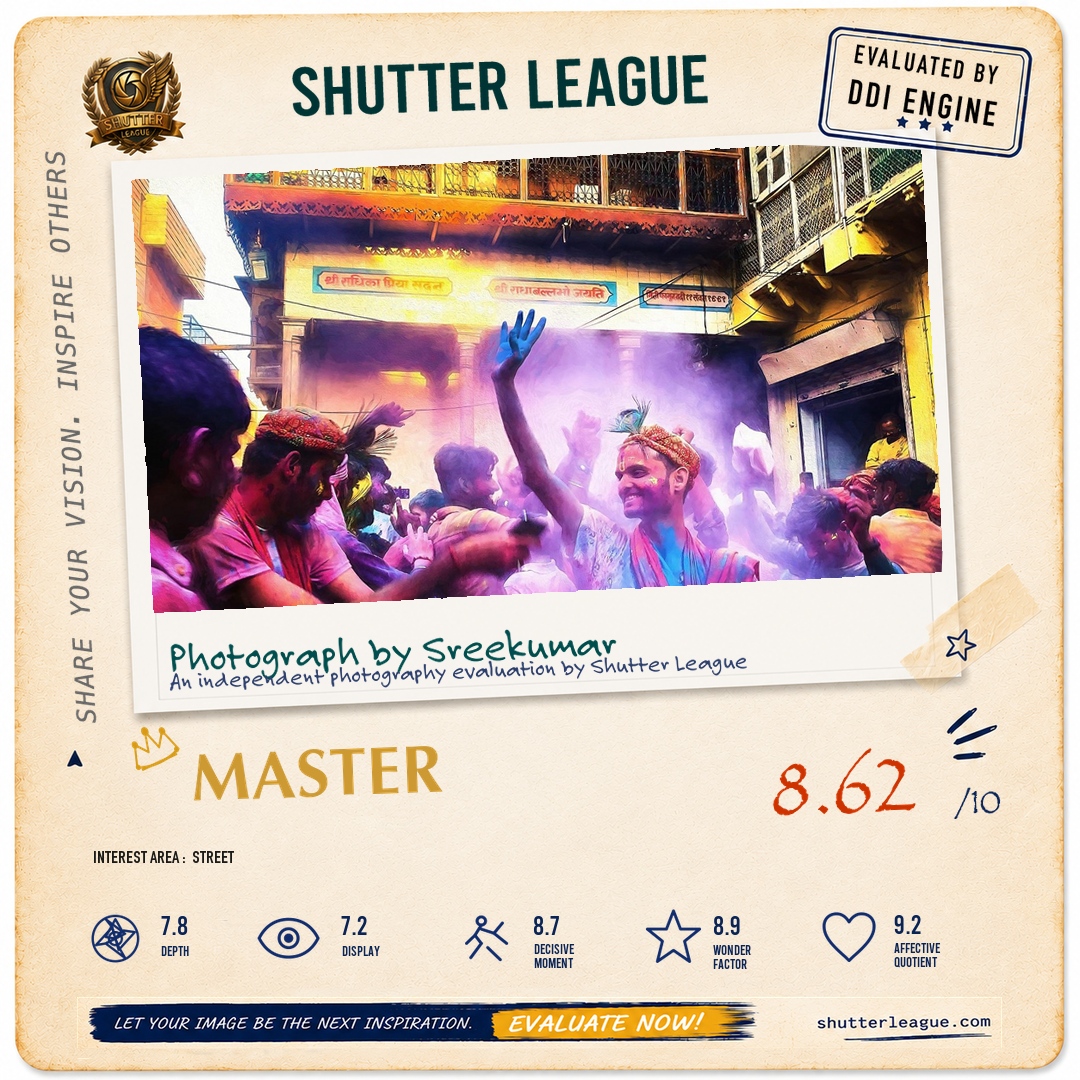 Shutter League evaluation card — Holi in Mathura